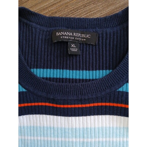 Banana Republic Womens XL Stretch Sweater Ribbed Stripes Short Sleeve Casual - Picture 7 of 7